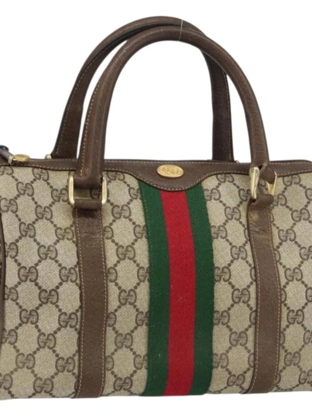 GUCCI GG Supreme Web Sherry Line Boston Bag PVC Beige Gold 010 378 Auth 159328 - Picture 2 of 16